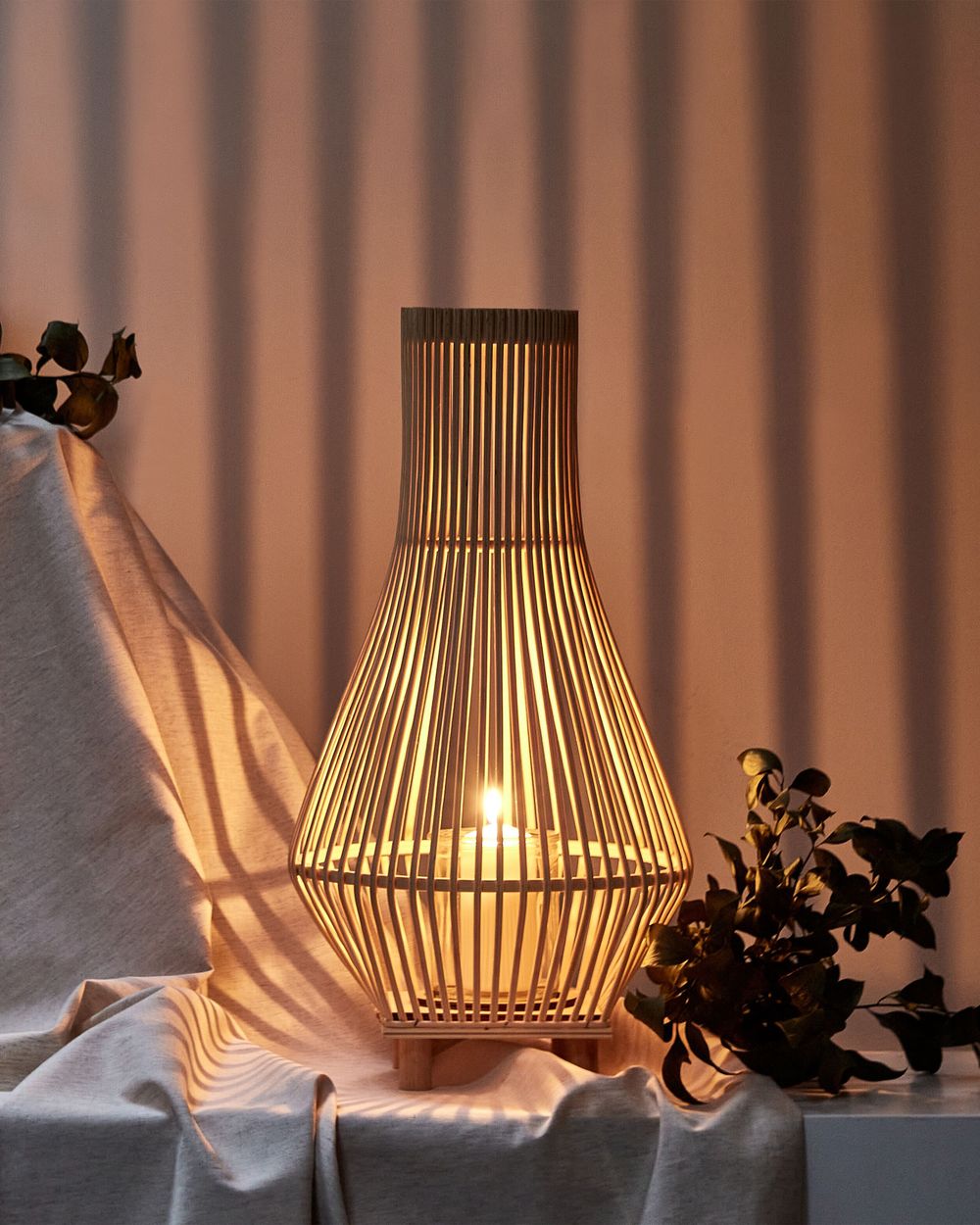 Lantern LEYTE 58 cm Willow Wood Light Brown