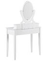 Toalettbord 4 lådor oval spegel och pall vit LUNE_786322
