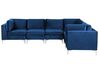 Left Hand 6 Seater Modular Velvet Corner Sofa Blue EVJA_859747