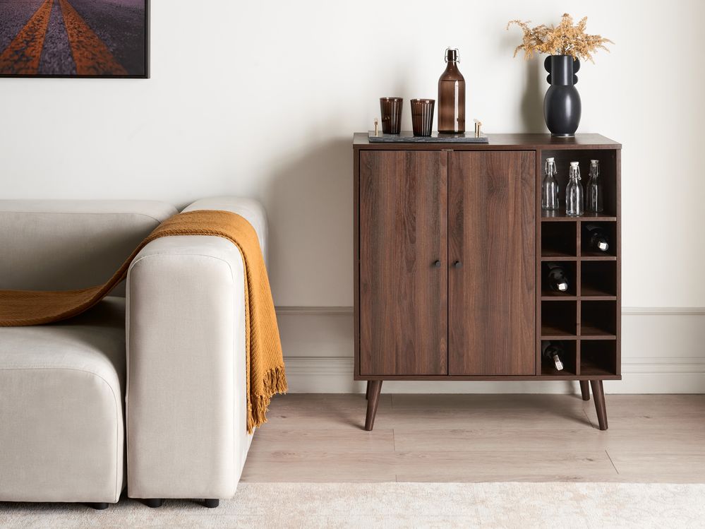 2 Door Wine Cabinet Dark Wood TULLAMORE Beliani