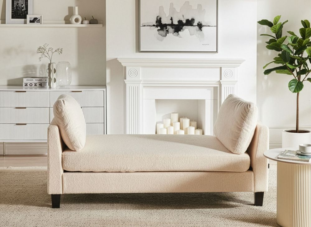 Chaiselongue ARCHIANE Stoff Cremeweiss