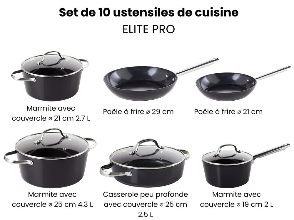 Ensemble de 10 pièces d'ustensiles de cuisine ELITE PRO Noir_992883