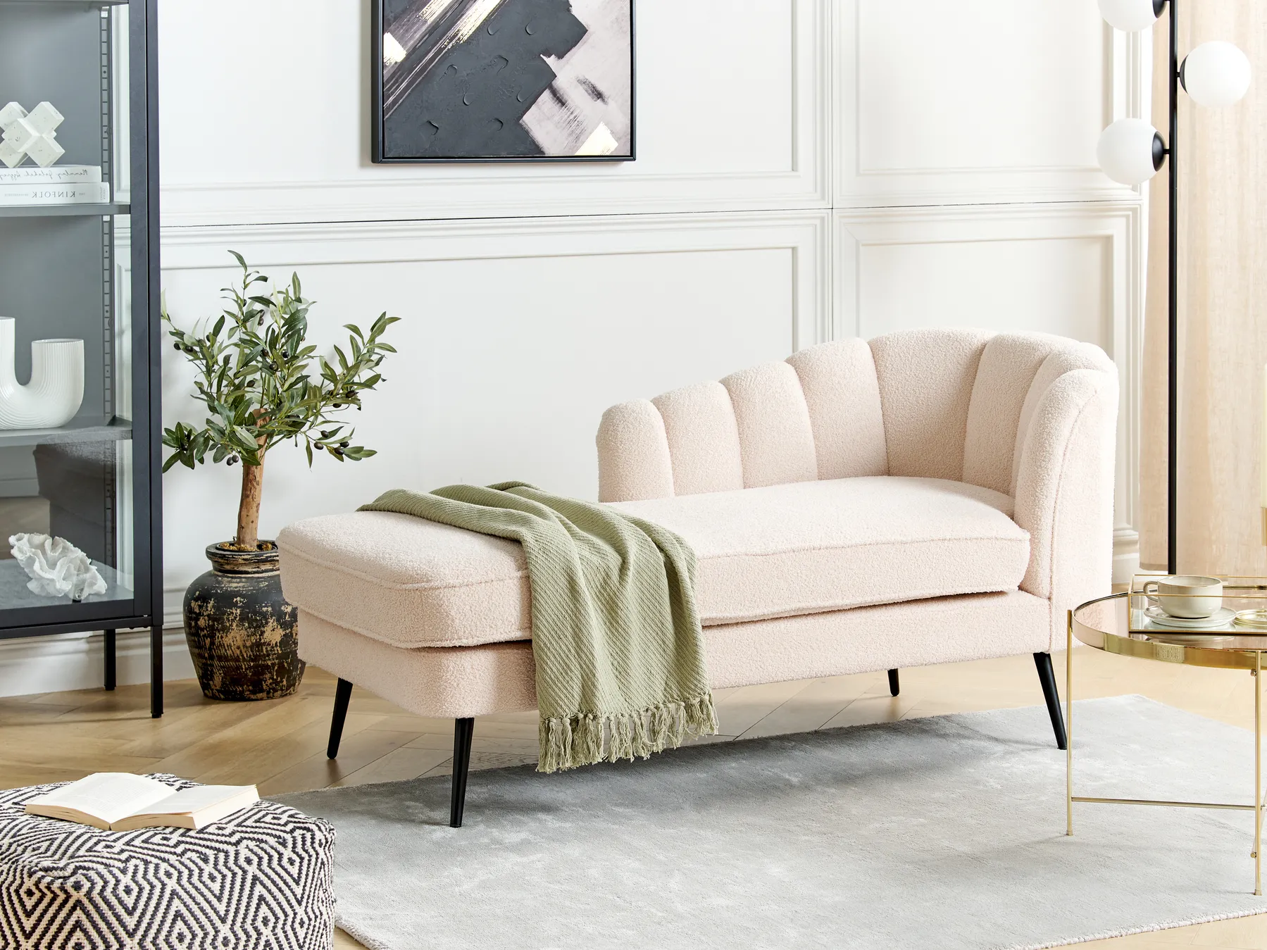 Chaise longue versione destra ALLIER Bouclé Beige chiaro_879211