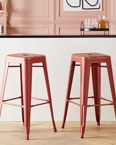 Set of 2 Steel Stools 76 cm Red with Gold CABRILLO