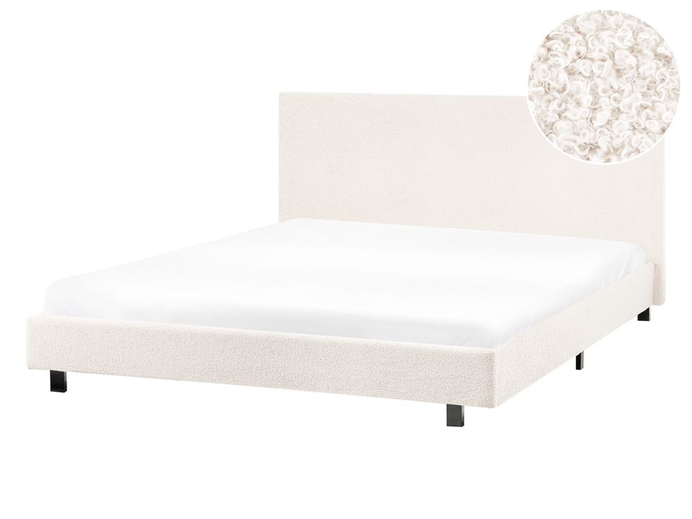 Bett mit Lattenrost Bouclé ALBI 140 x 200 cm Cremeweiss