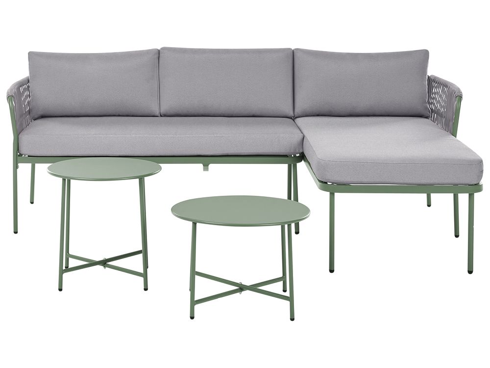 Garden Corner Sofa 3 Seater ONZO with Tables Metal Green Left Hand