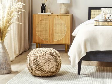 Cotton Knitted Pouffe 50 x 35 cm Beige PRIENE