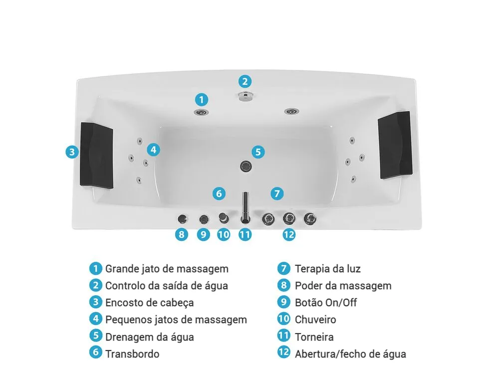 Banheira de hidromassagem de canto com LED MOOR 1730 x 810 mm Branco_782685