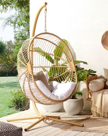 PE Rattan Hanging Chair with Stand Beige ACRI