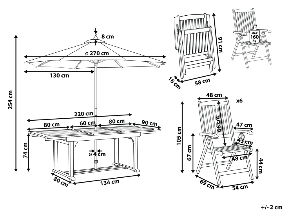 Garden Dining Set 6 Seater AMANTEA with Parasol Acacia Wood Blue_880716
