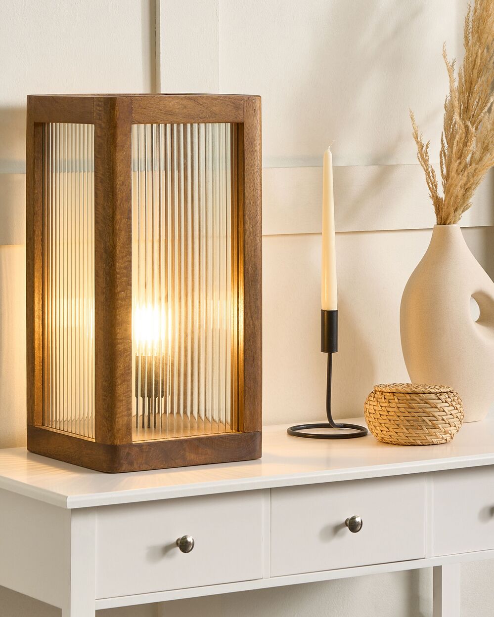 Lámpara de mesa KOLIDAM Madera de mango Marrón
