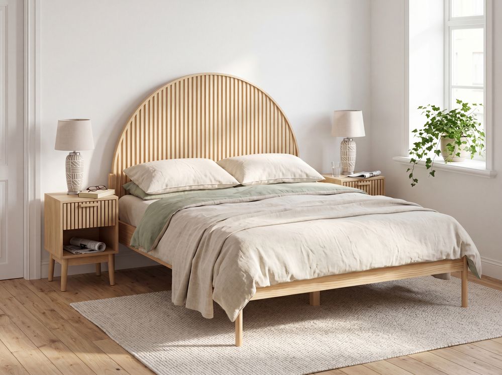 Lit avec sommier Bois de pin MASCORTEL 160 x 200 cm Marron clair