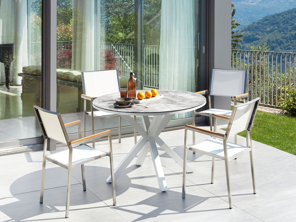 Set da pranzo da giardino 4 posti MALETTO/GROSSETO Metallo Effetto marmo Grigio/Bianco