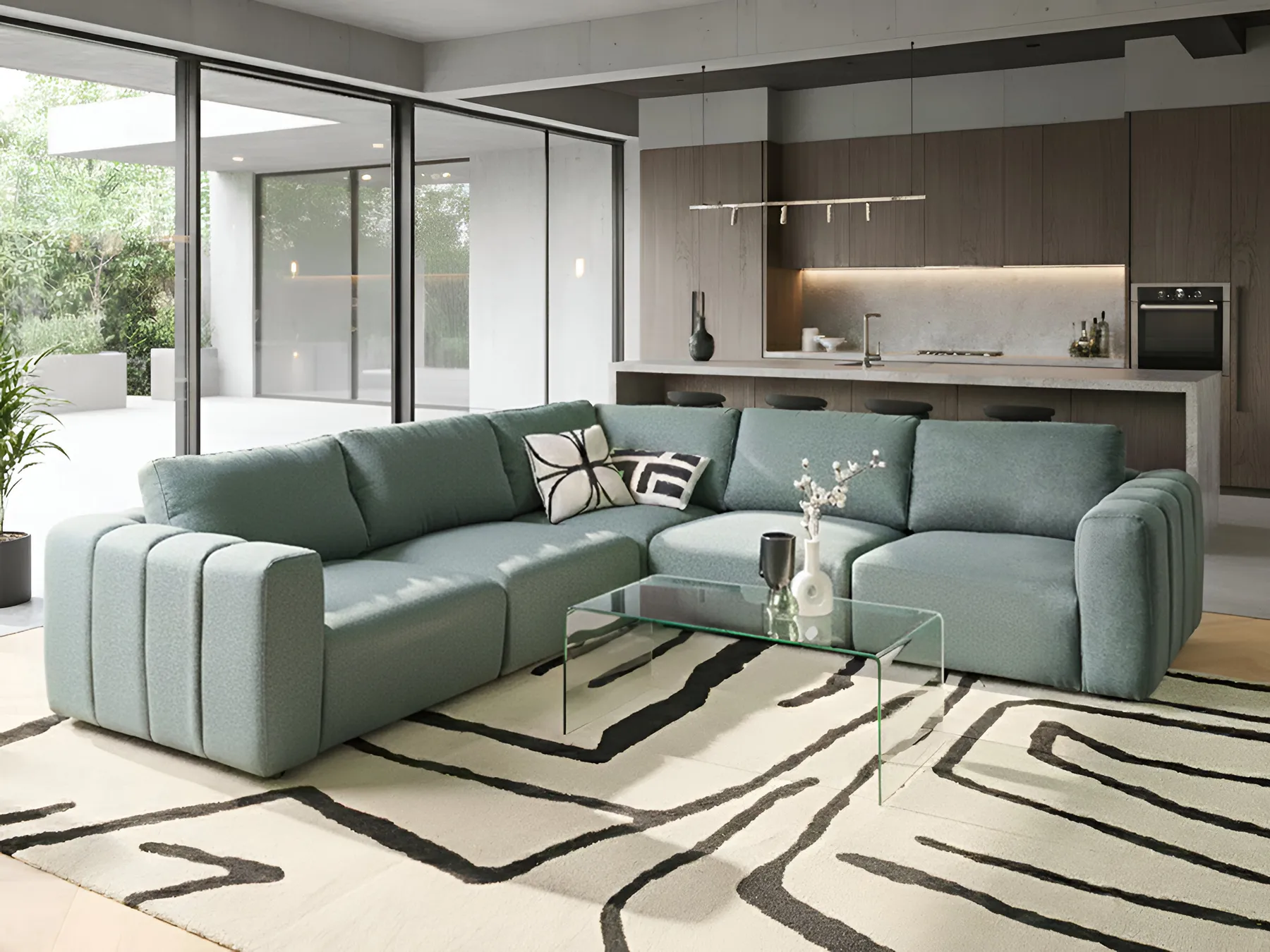 Modular Corner Sofa 5 Seater KIVVIK Fabric Green Right Hand_1045672