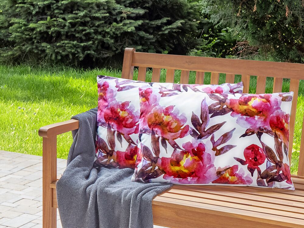 Set of 2 Outdoor Cushions Floral Pattern 40 x 60 cm White and Pink LANROSSO Beliani