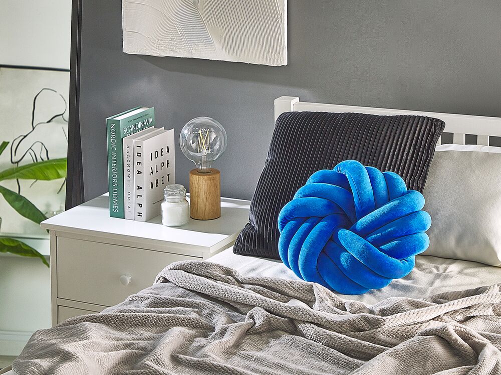 Velvet Knot Cushion 30 x 30 cm Blue AKOLA Beliani