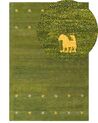 Gabbeh Teppich Wolle grün 200 x 300 cm Tiermuster Hochflor YULAFI_855762