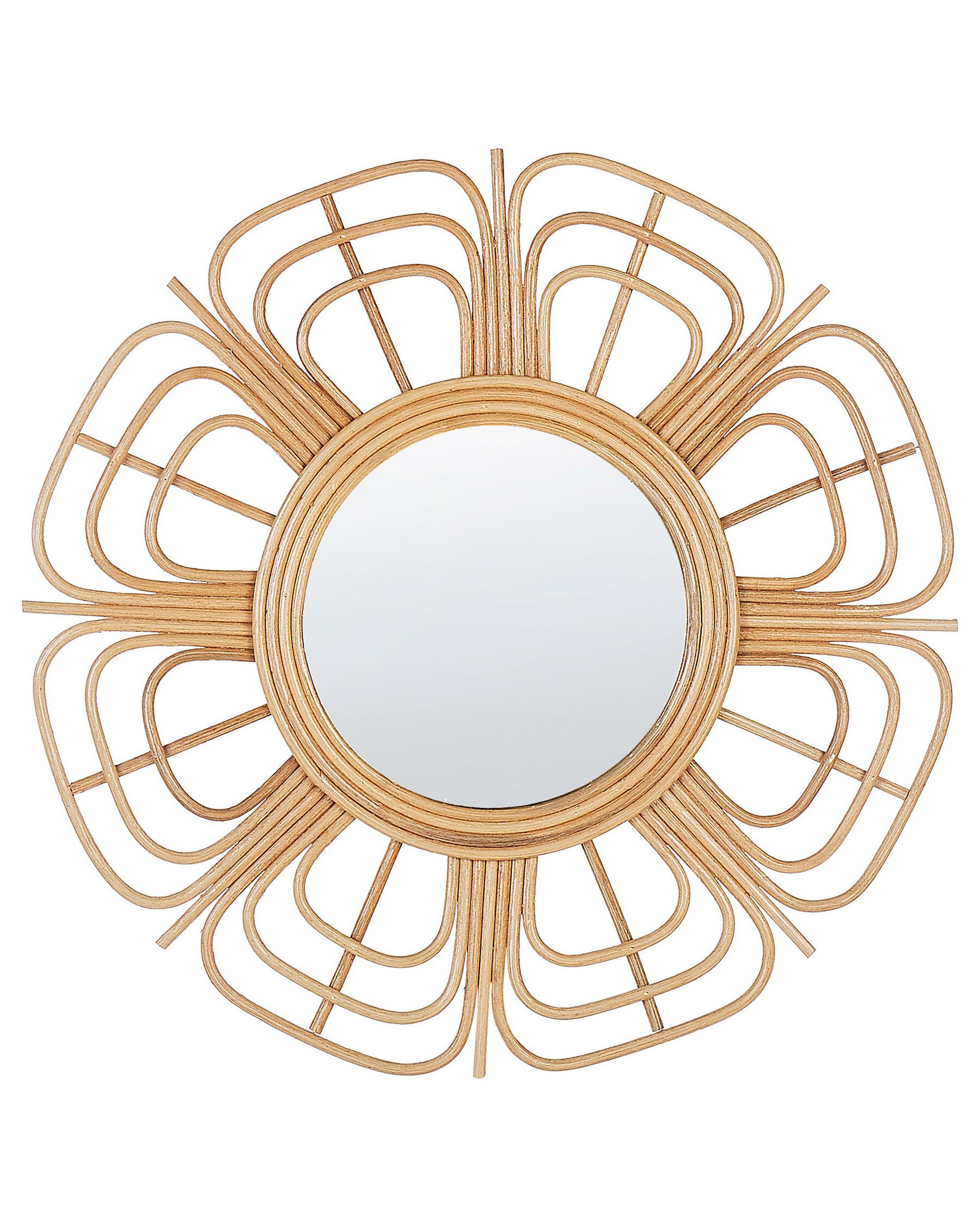 Nástěnné ratanové zrcadlo ve tvaru slunce ⌀ 60 cm béžové PASAKU_822176