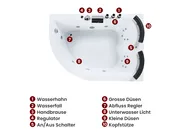 Whirlpool Badewanne Eckmodell mit LED PARADISO 158 x 113 cm Weiss linksseitig_979064