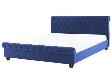 Zamatová vodná posteľ 180 x 200 cm modrá AVALLON