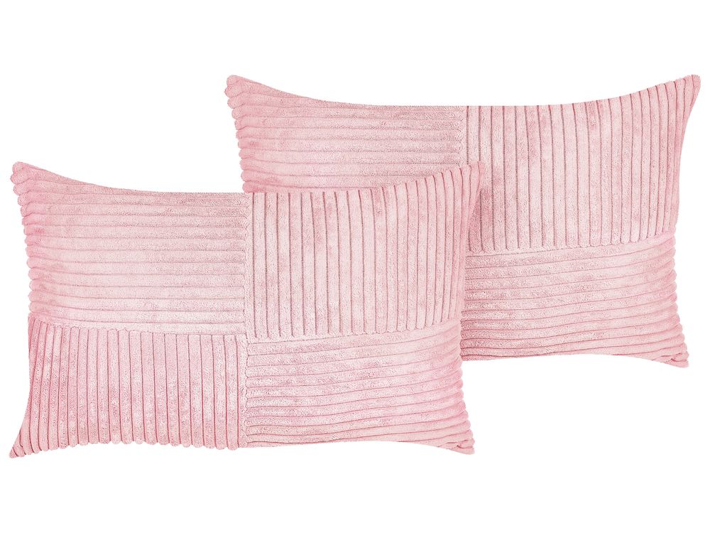 Lot de 2 coussins décoratifs MILLET 30 x 50 cm Velours côtelé Rose Motif géométrique