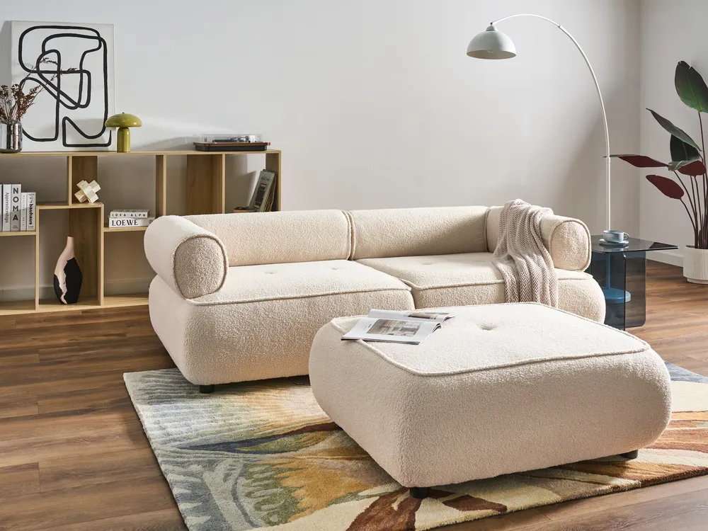 Sofa 3 Seater SALLA with Ottoman Boucle Off-White_1100183