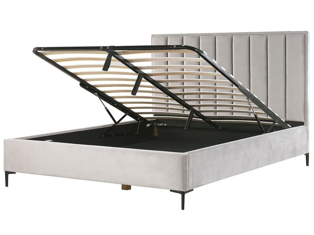 Ottoman Bed SEZANNE Velvet Light Grey 180 x 200 cm (EU Super King)
