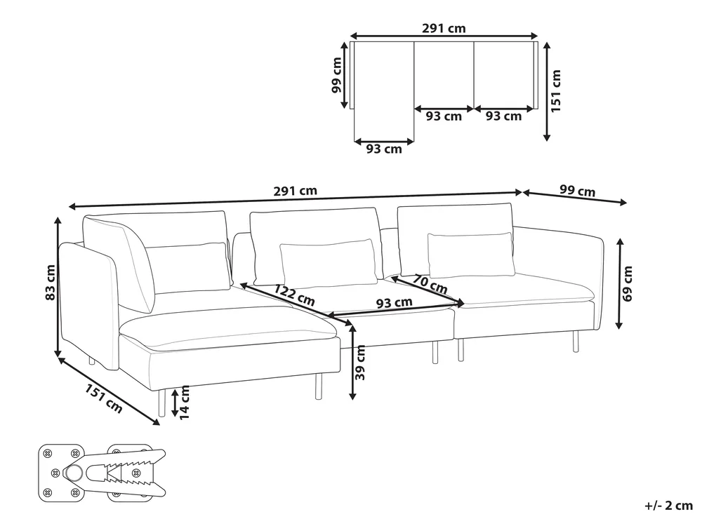 Modular Corner Sofa 3 Seater EGERIS Fabric Light Grey Right Hand_894313