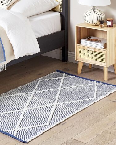 Cotton Area Rug 80 x 150 cm White and Blue SYNOPA