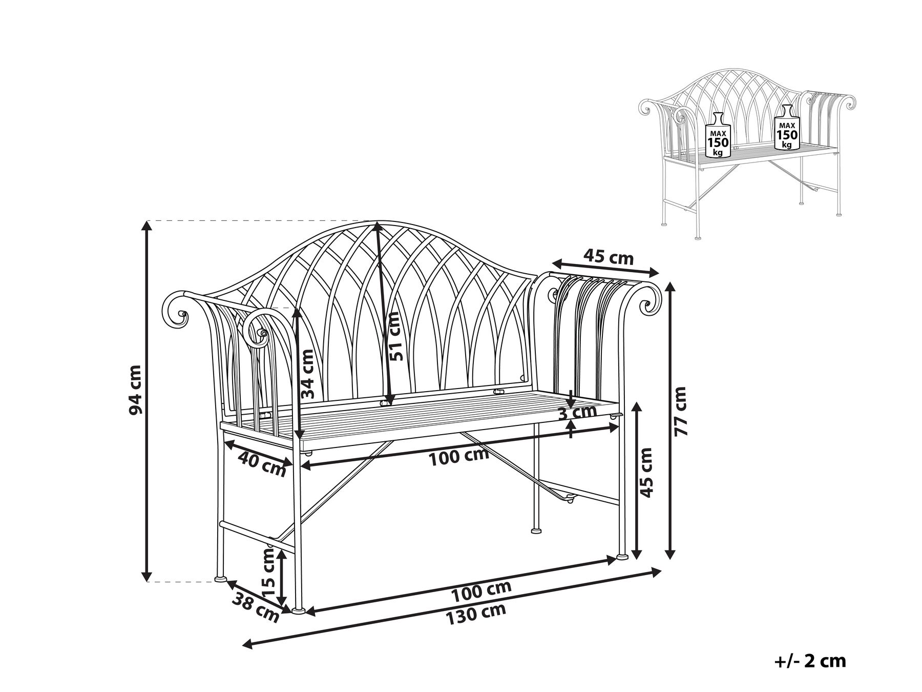 Garden Bench MILAZZO 130 cm Metal White_774700