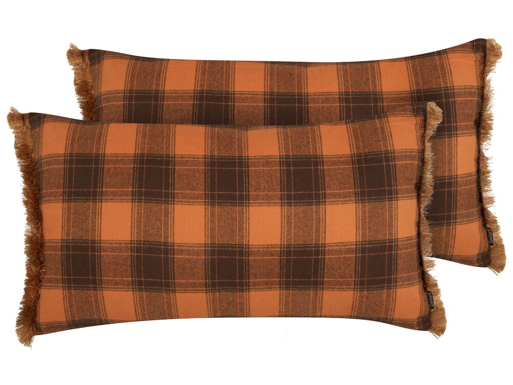 Sada 2 dekorativních polštářů BARJA 40 x 70 cm Oranžová Kostkovaný vzor
