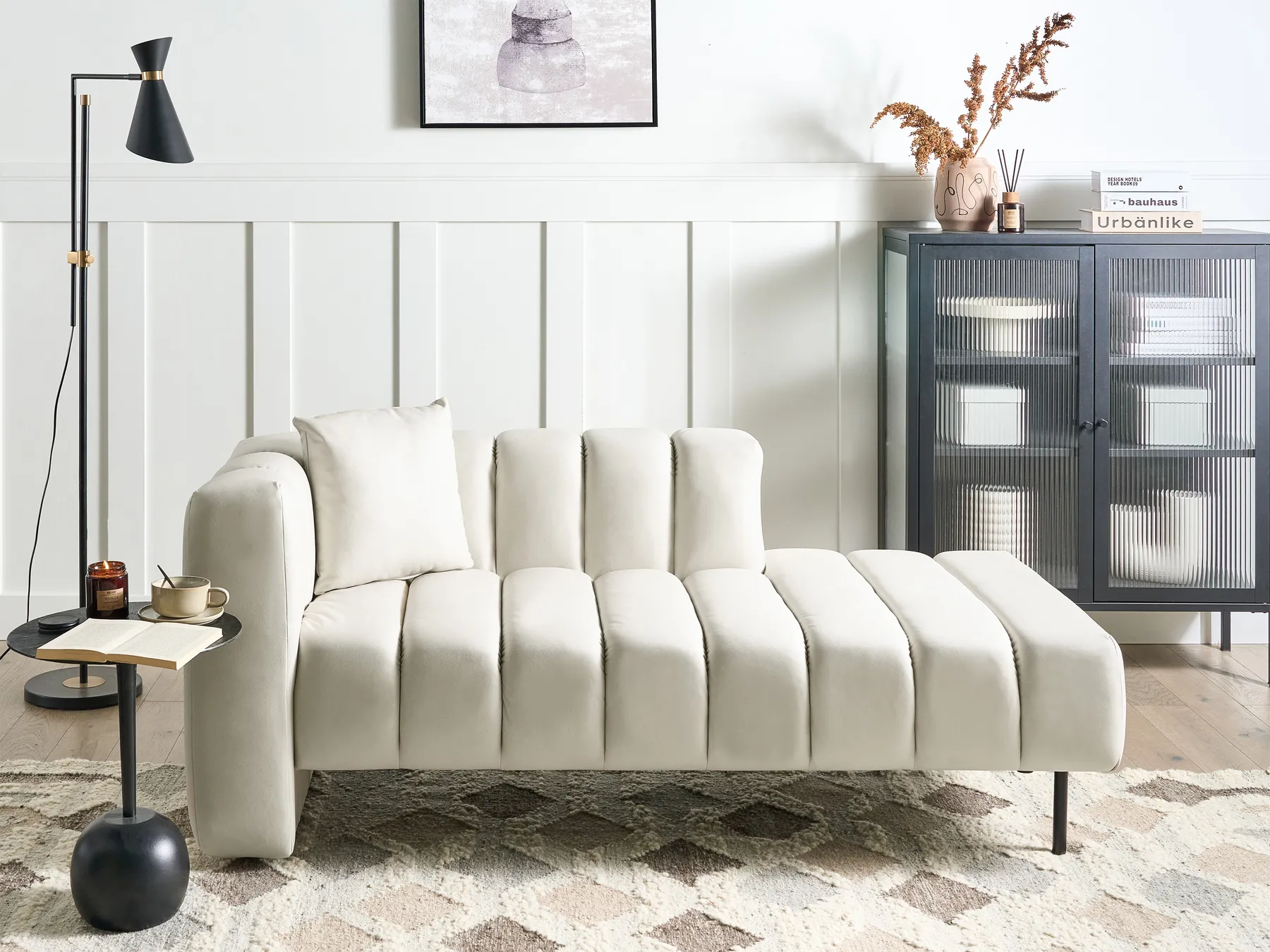 Left-Hand Chaise Longue LANNILS Fabric Off-White_892263