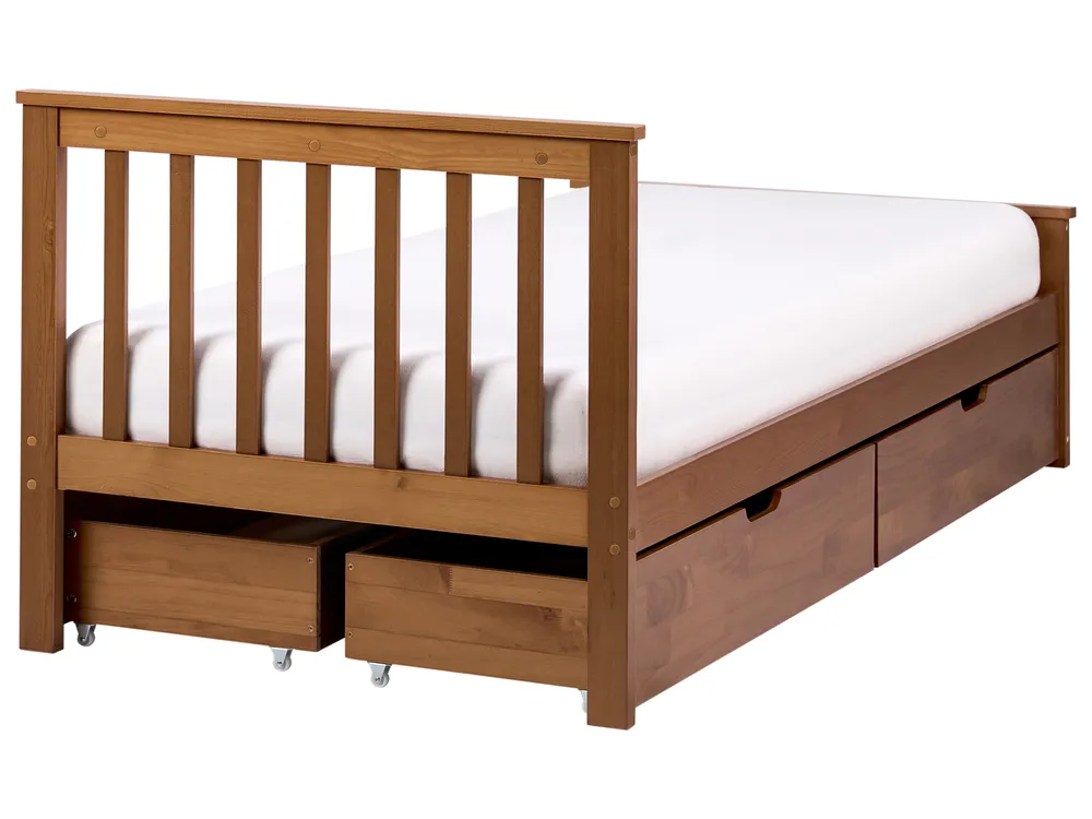 Bed with 4 Drawers OLENDON Pine Wood Brown 90 x 200 cm (EU Single)_1068451