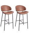 Set of 2 Faux Leather Bar Chairs Brown KIANA_939017