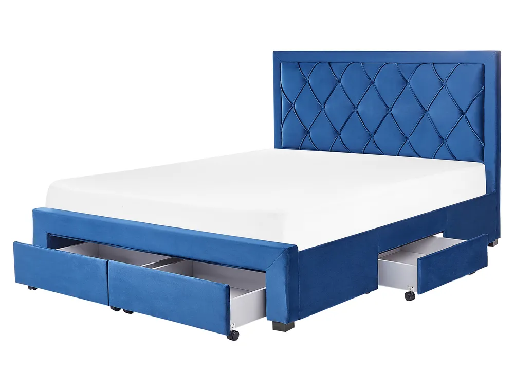 Bed with Storage Drawers LIEVIN Velvet Navy Blue 160 x 200 cm (EU King Size)_821228