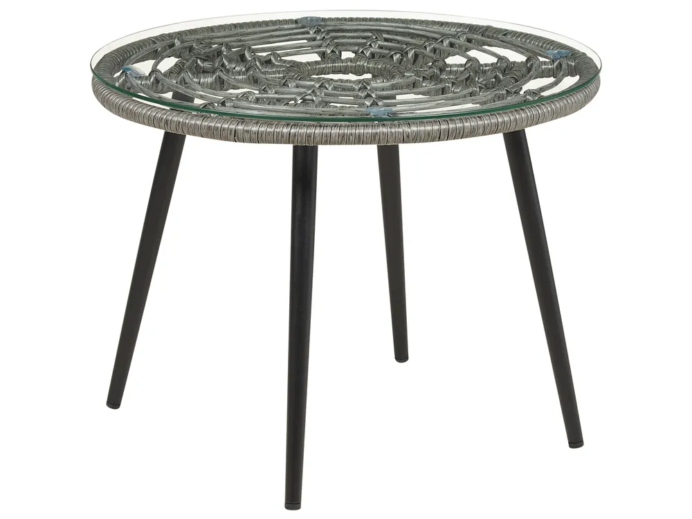 Bistro Set with Cushions LAURETO PE Rattan Grey_878222