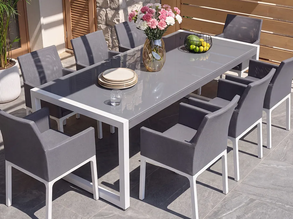 Garden Dining Table BACOLI 210 cm 90 cm Glass Off-White_1154966