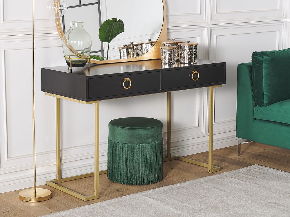 Home Office Desk 2 Drawer Console Table Black with Gold WESTPORT Beliani