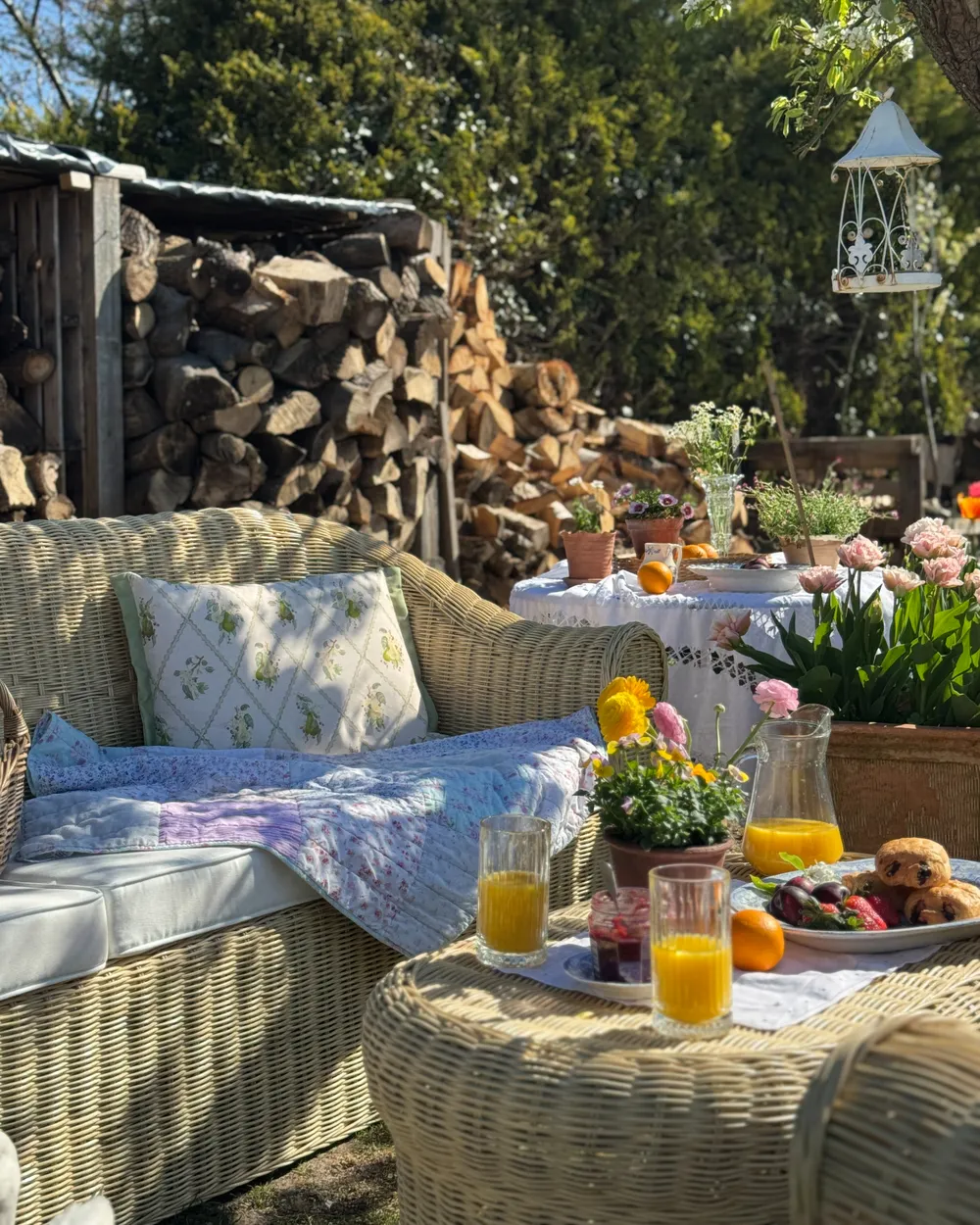Garden Lounge Set with Table 5 Seater LIVADEIA Rattan Natural_1072255