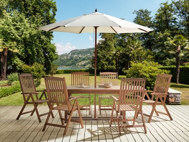 6 Seater Acacia Wood Garden Dining Set with Beige Parasol AMANTEA