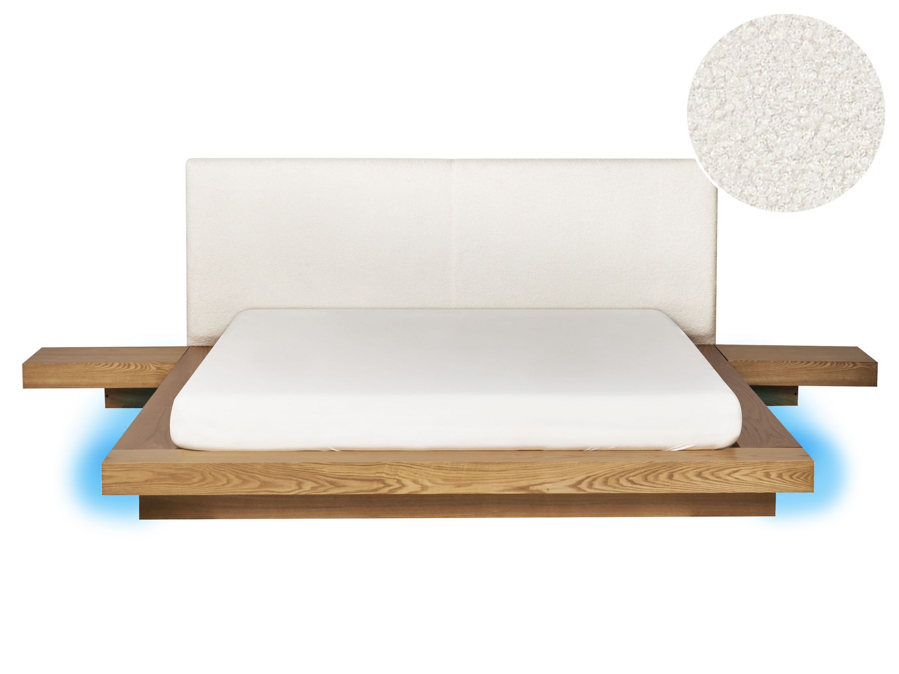 Letto matrimoniale legno chiaro con testata in bouclé con LED 160 x 200 cm ZEN_931173