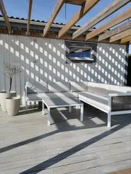 Garden Corner Sofa with Table 4 Seater BORELLO Metal Beige Left Hand_829557