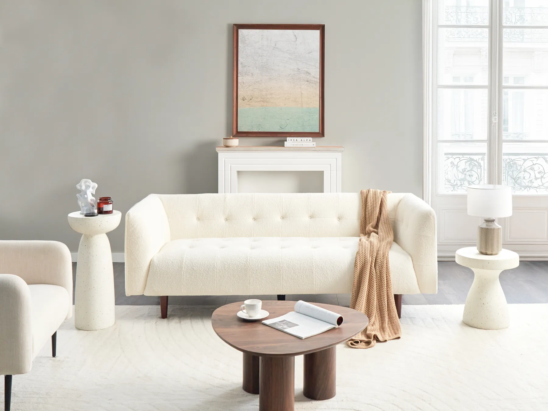 Sofa 3 Seater BYSKE Boucle Off-White_958926