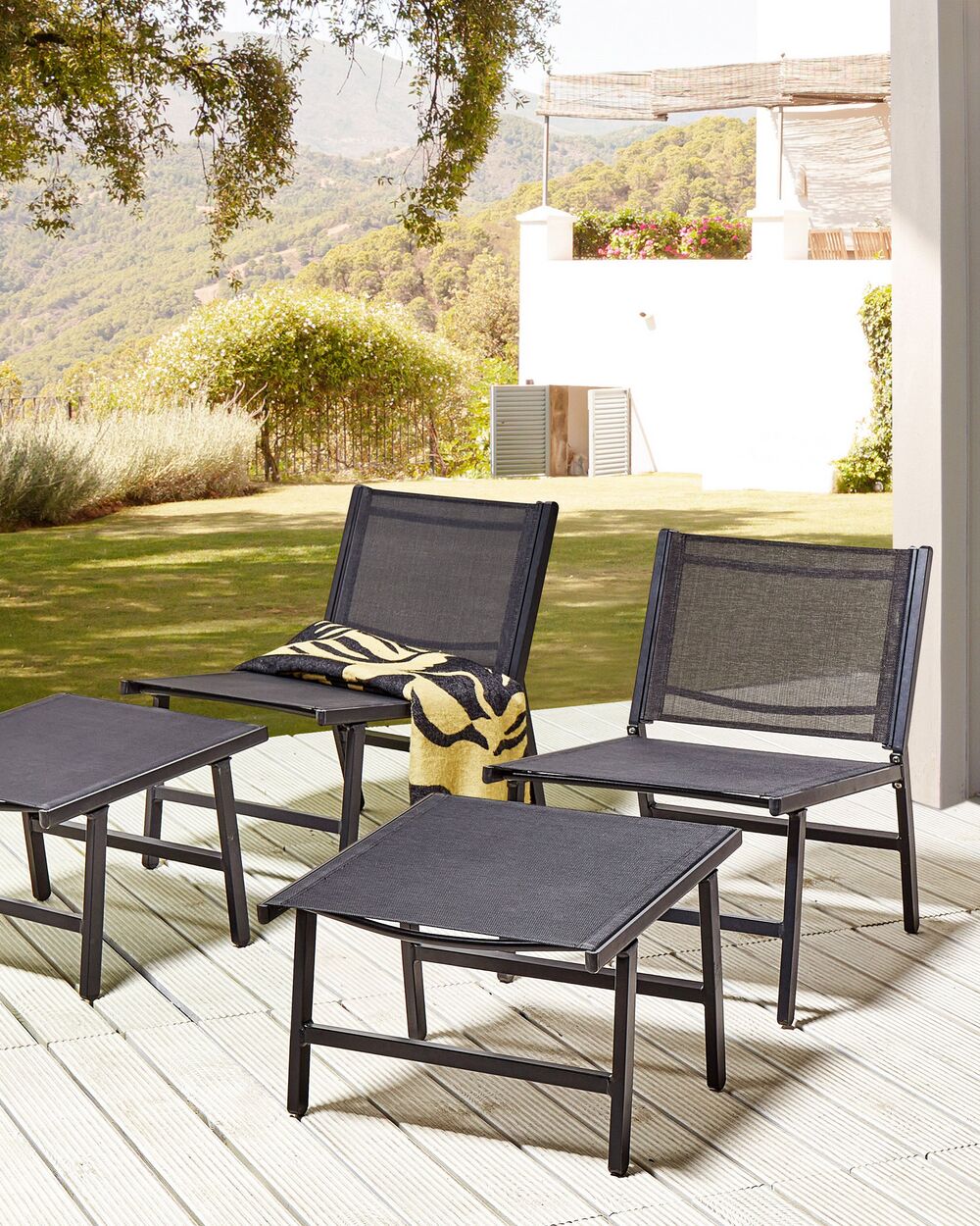 Set of 2 Garden Chairs with Footrests Black MARCEDDI Beliani