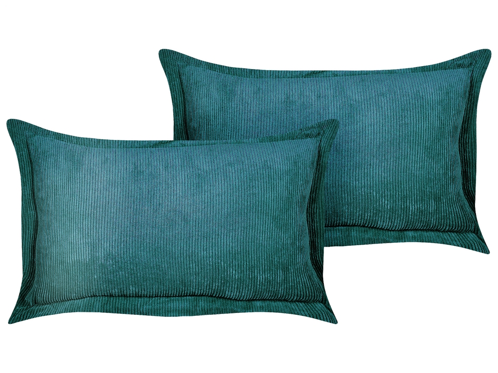Set of 2 Corduroy Cushions 47 x 27 cm Teal ZINNIA Beliani