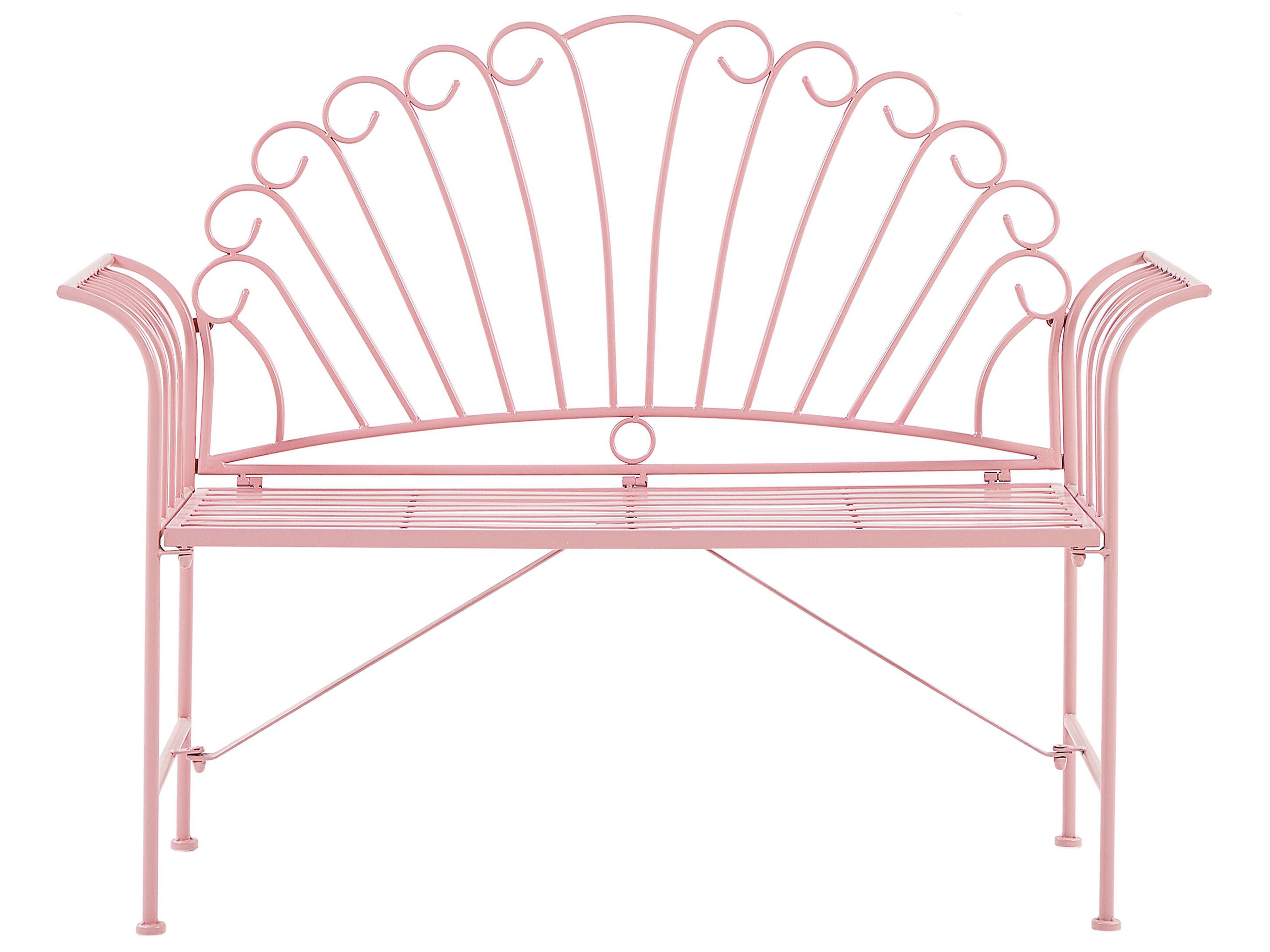 Festnight Panchina Da Giardino In Acciaio 125 Cm – Panca Da Esterno Con Schienale Geometrico In Plastica, Braccioli Curvi, Design Moderno