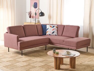 Left Hand 4 Seater Fabric Corner Sofa Pink Brown BREDA