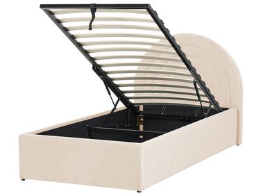 Bézs bársony ágyneműtartós ágy 90 x 200 cm ANET