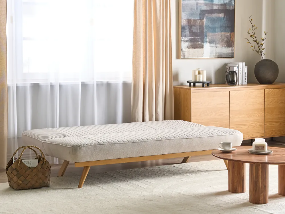 Sofa Bed 2 Seater KALFAFEL Fabric Light Beige_907875