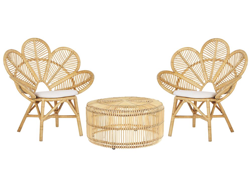 Bistro Set mit Kissen FLORENTINE LIMNI Rattan Beige Beliani